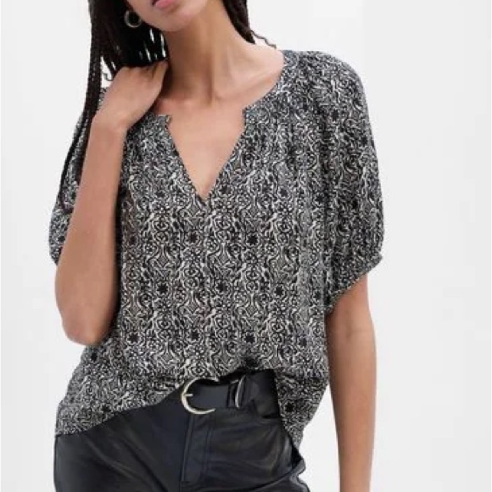 NWT Gap Puff Sleeve Floral Jacquard Print Blouse with Metallic Weave (XL)